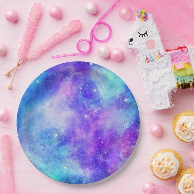 Purple and Blue Galaxy Space Abstract Paper Plate (Party)