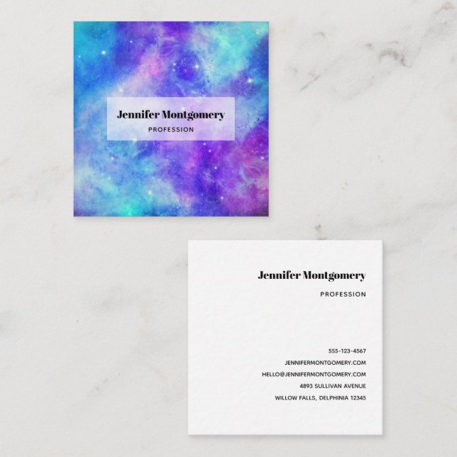 Purple and Blue Galaxy Space Abstract Square Business Card (Front/Back)