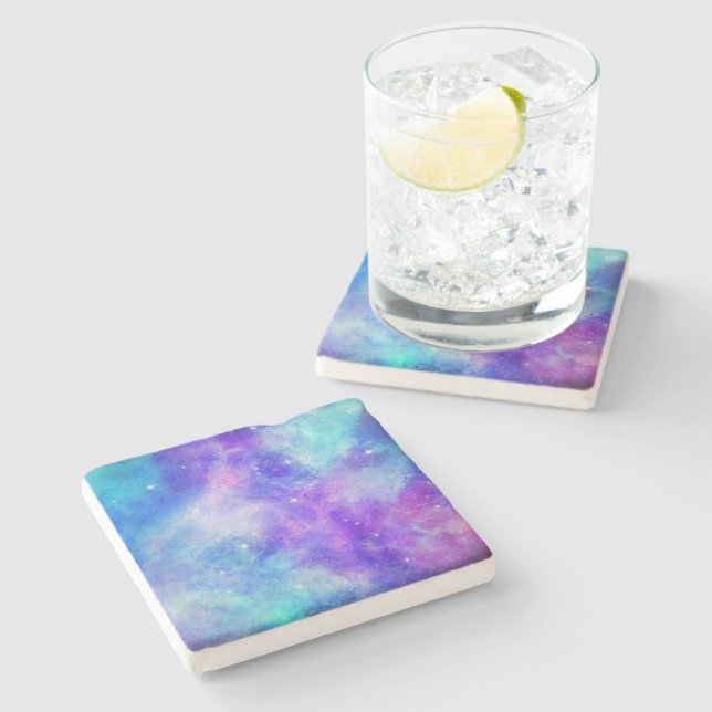 Purple and Blue Galaxy Space Abstract Stone Coaster (Side)