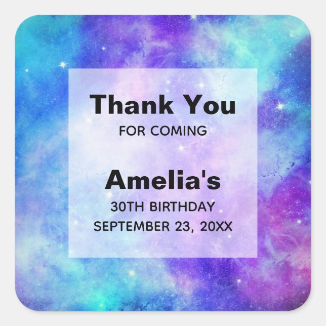 Purple and Blue Galaxy Space Abstract Thank You Square Sticker (Front)