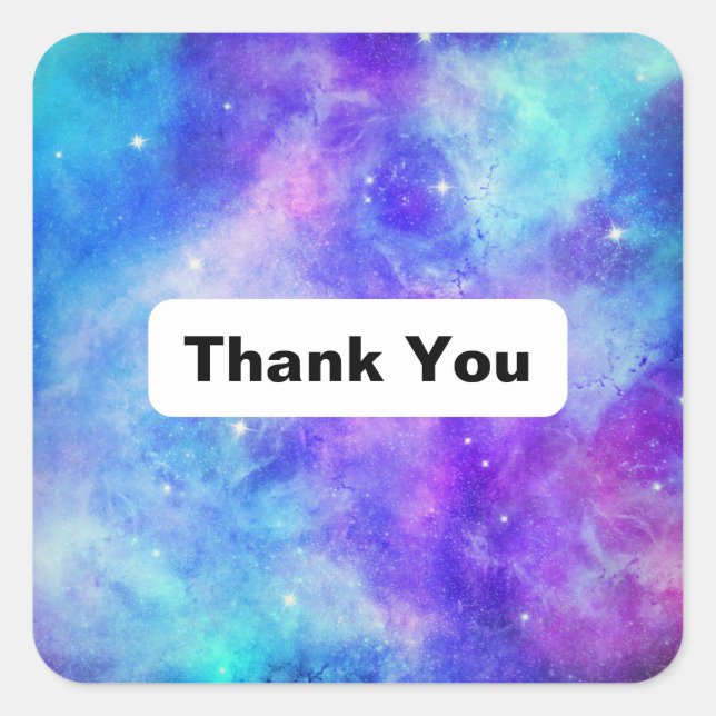 Purple and Blue Galaxy Space Abstract Thank You Square Sticker (Front)