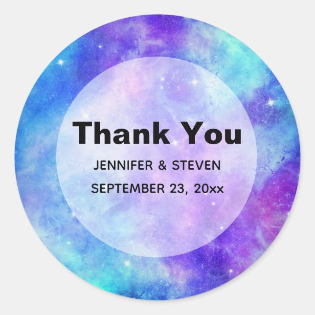 Purple and Blue Galaxy Space Wedding Thank You Classic Round Sticker (Front)