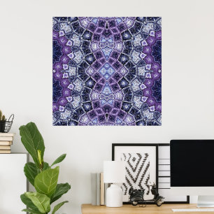 Purple and Blue Geometric Kaleidoscope Pattern Poster