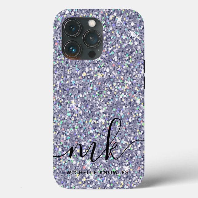 Purple and Blue Glitter Custom Monogram and Name Case-Mate iPhone Case (Back)