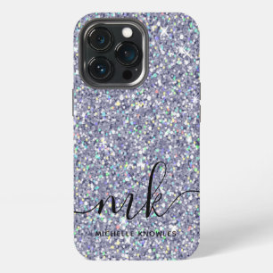 Purple and Blue Glitter Custom Monogram and Name iPhone 13 Pro Case