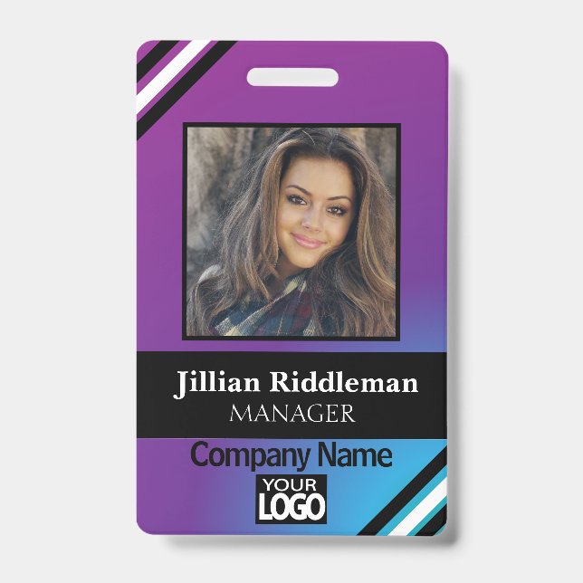 Purple and Blue Gradient Photo and Logo Badge ID Badge (Front)