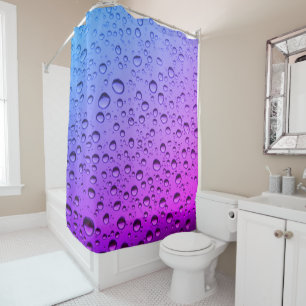 Purple and Blue Gradient Water Droplets Shower Curtain