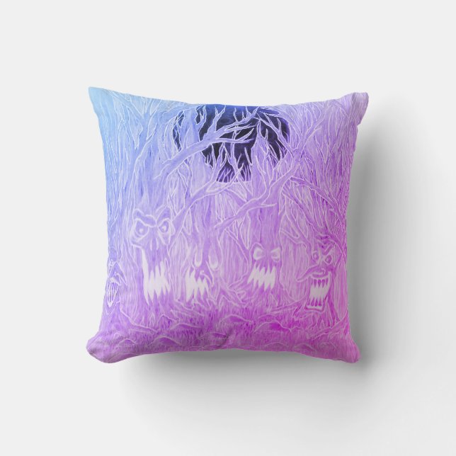 Purple and Blue Halloween Full Moon Forest Cushion (Front)