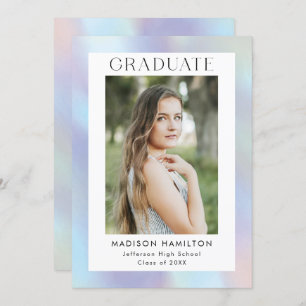 Purple and Blue Holographic Photo Graduation Party Invitation