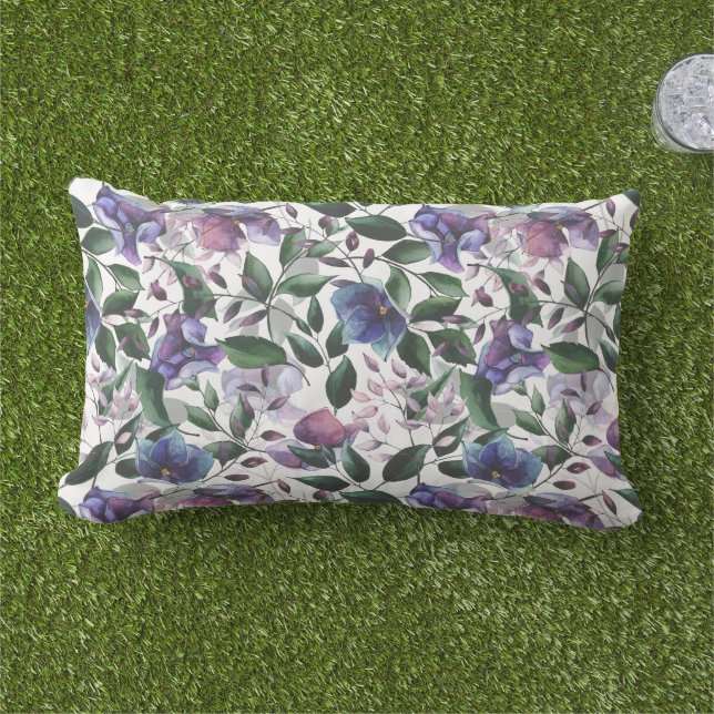 Purple and Blue Hydrangea Floral  Lumbar Cushion (Grass)