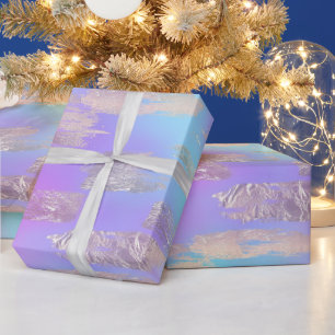 Purple and Blue Iridescent & Rose Gold Foil Paint Wrapping Paper