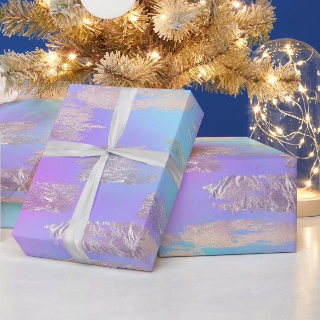 Purple and Blue Iridescent & Rose Gold Foil Paint Wrapping Paper (Holidays)