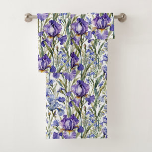 Purple and Blue Iris Bath Towel Set