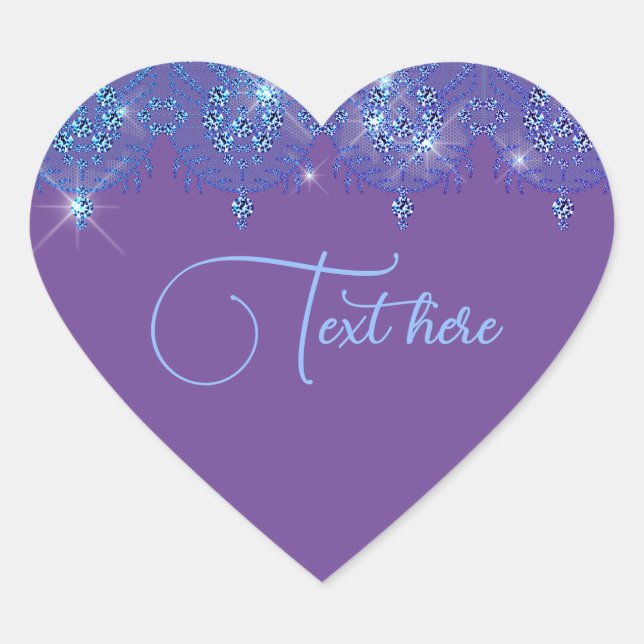 Purple and blue lace elegant sparkle heart sticker (Front)