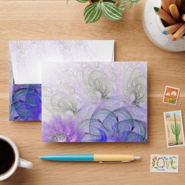 Purple and Blue Lacy Abstract Flower Design Envelopes (Desk)