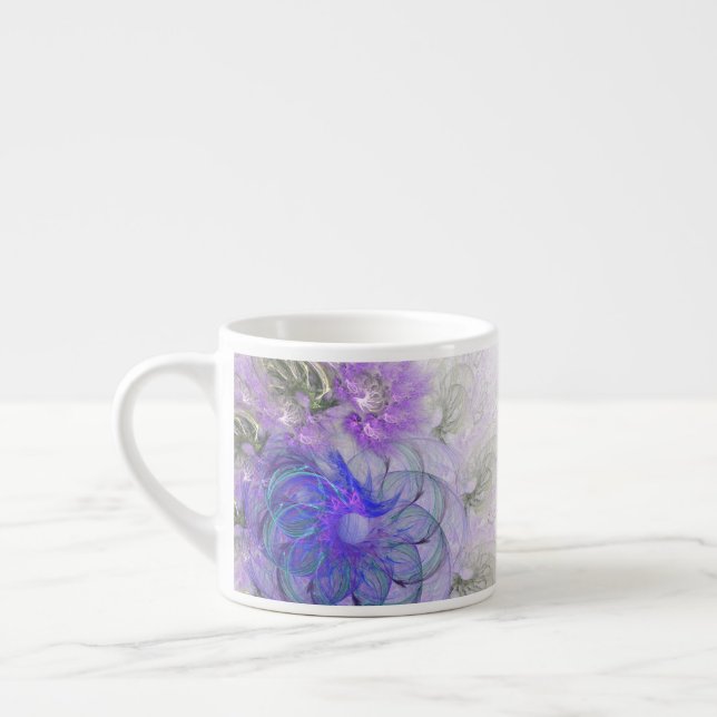 Purple and Blue Lacy Abstract Flower Design Espresso Cup (Left)