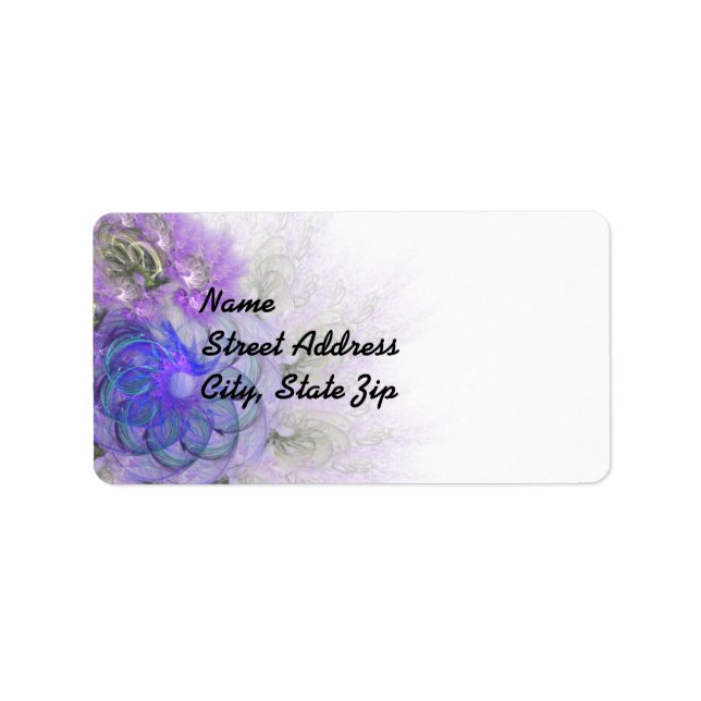 Purple and Blue Lacy Abstract Flower Design Label (Front)