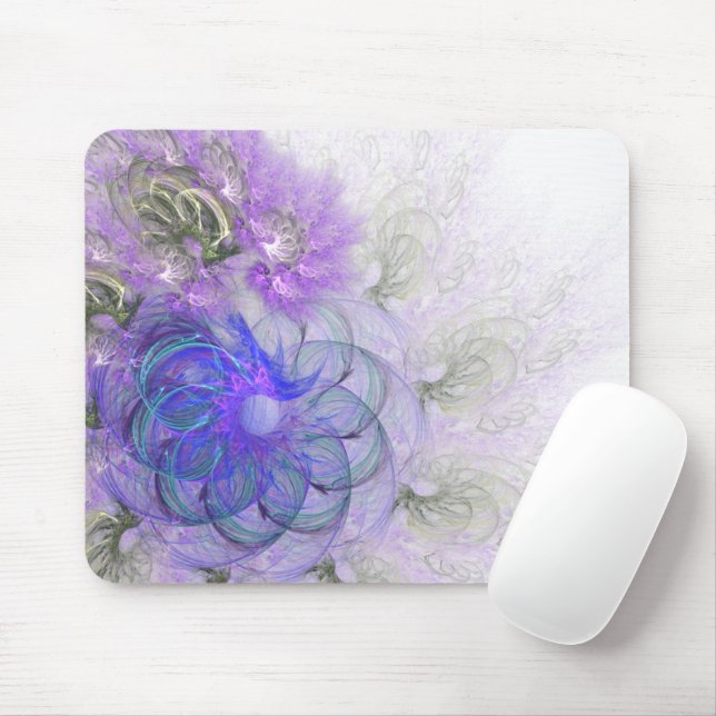 Purple and Blue Lacy Abstract Flower Design Mouse Mat (With Mouse)
