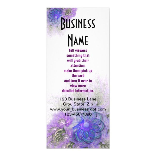 Purple and Blue Lacy Abstract Flower Design Rack Card (Front)