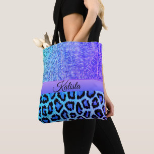  Purple and Blue Leopard and Pixeled Personalised Tote Bag
