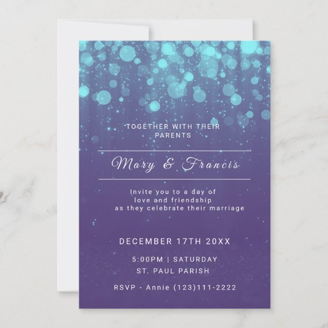 Purple and Blue Lights and Glitter Wedding  Invitation (Front)