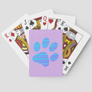Purple and Blue Lined Paw Print Playing Cards