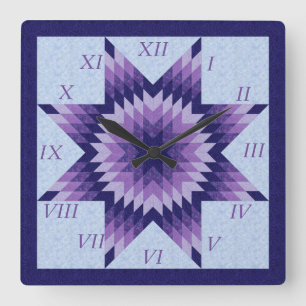 Purple and Blue Lone Star Quilt Design Square Wall Clock