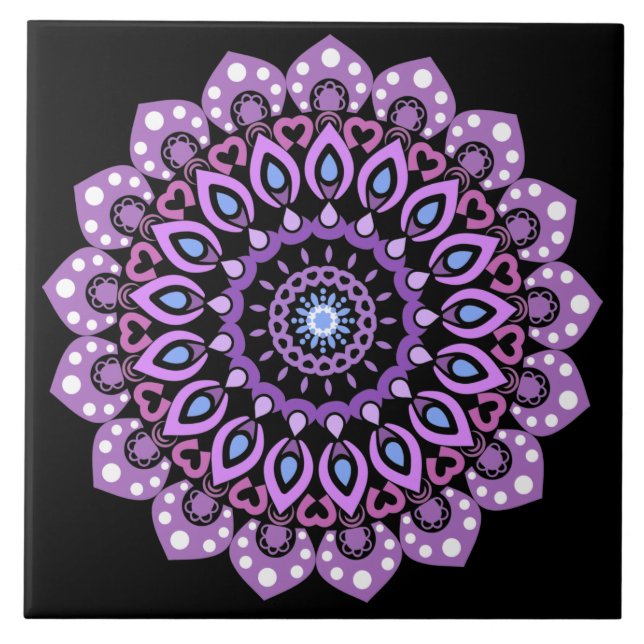 Purple And Blue Mandala Ceramic Tile (Front)