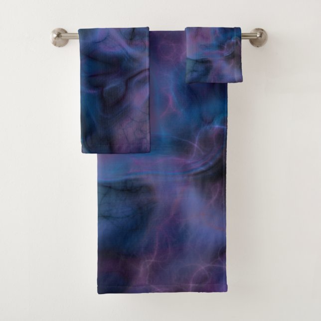 purple and blue Marble abstract Bath Towel Set (Insitu)
