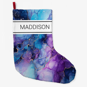 Purple And Blue Marble Pattern Large Christmas Stocking