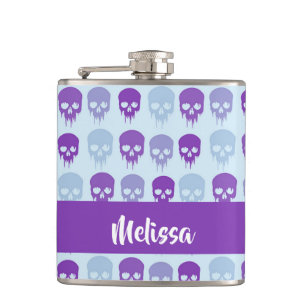 Purple and blue melting skulls pattern hip flask