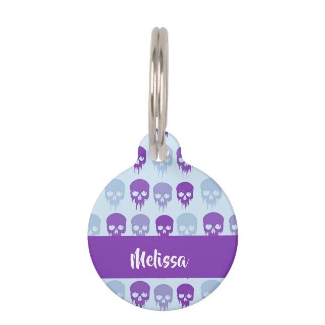 Purple and blue melting skulls pattern pet tag (Front)