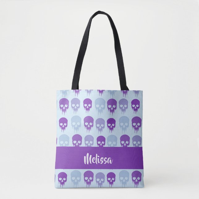 Purple and blue melting skulls pattern tote bag (Front)