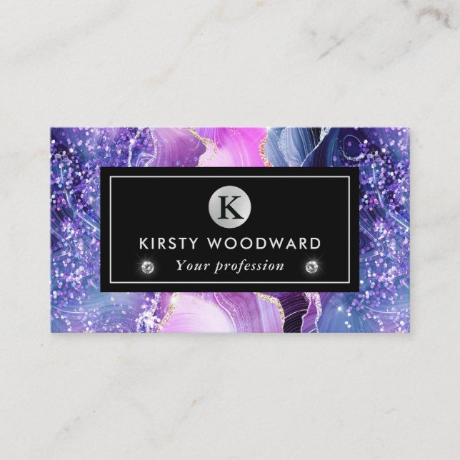 Purple and Blue Mermaid Agate Pattern Business Card (Front)