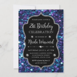 Purple and Blue Mermaid Sequins Frame Birthday Invitation