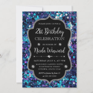 Purple and Blue Mermaid Sequins Frame Birthday Invitation