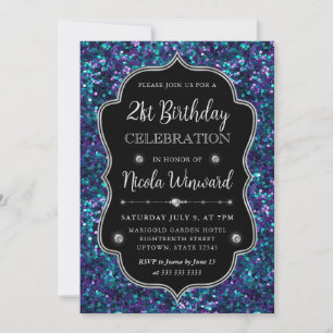 Purple and Blue Mermaid Sequins Frame Birthday Invitation