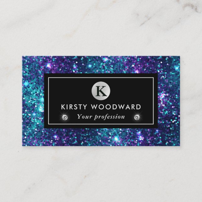 Purple and Blue Mermaid Sequins Pattern Business Card (Front)