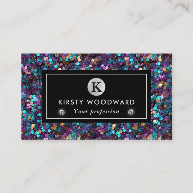 Purple and Blue Mermaid Sequins Pattern Business Card (Front)