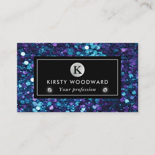 Purple and Blue Mermaid Sequins Pattern Business Card (Front)