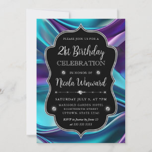 Purple and Blue Mermaid Silk Frame Birthday Invitation
