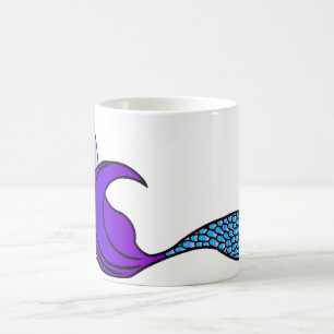Purple and blue mermaid tail on a coffee mug