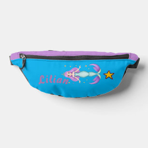 Purple and blue mermaid with name bum bags