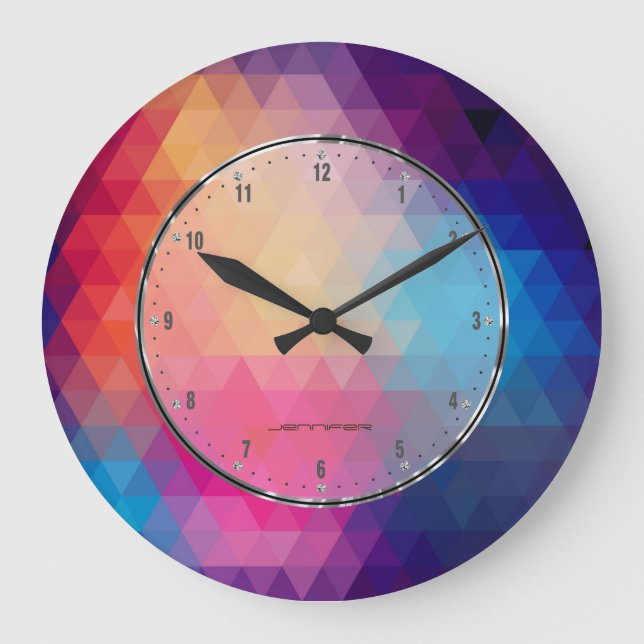 Purple And Blue Modern Geometric Pattern Large Clock (Front)