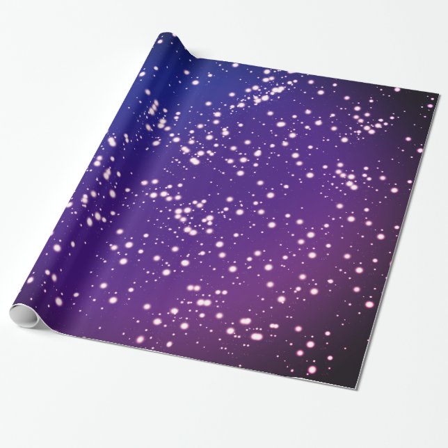 Purple and Blue Night Sky with Stars Design Wrapping Paper (Unrolled)