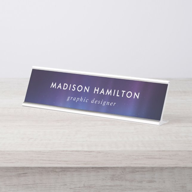 Purple and Blue Northern Lights Desk Name Plate (Front)
