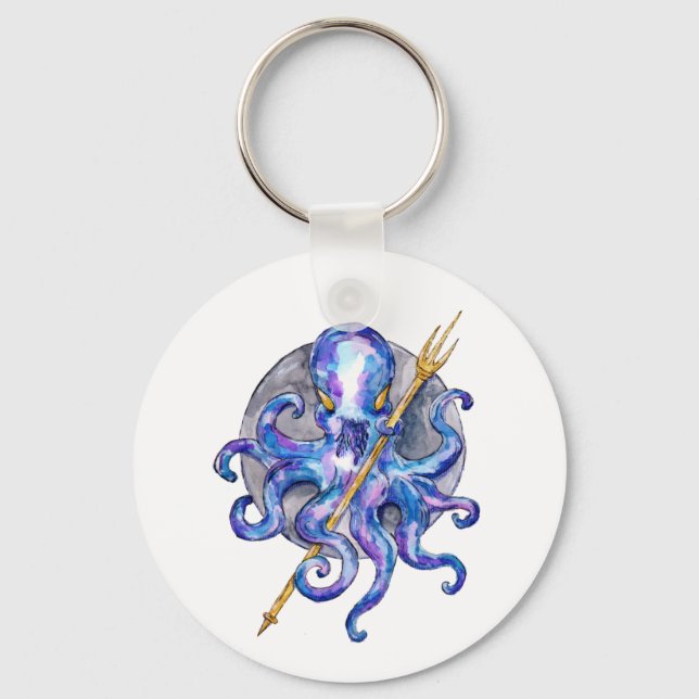 Purple and Blue Octopus with Trident Key Ring (Front)