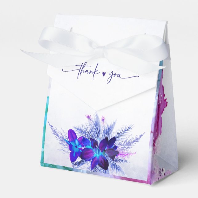 Purple and Blue Orchid Wedding  Favour Box (Front Side)