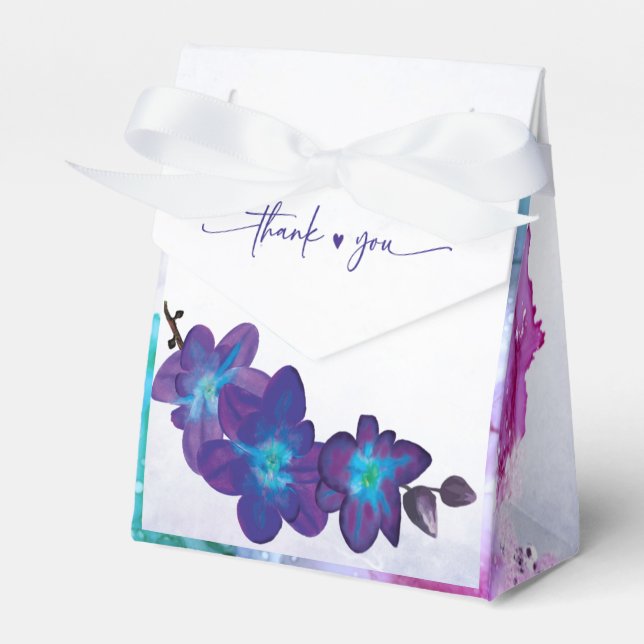 Purple and Blue Orchid Wedding  Favour Box (Front Side)