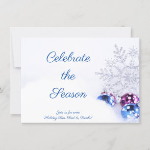 Purple and Blue Ornament and Snowflake Invitation